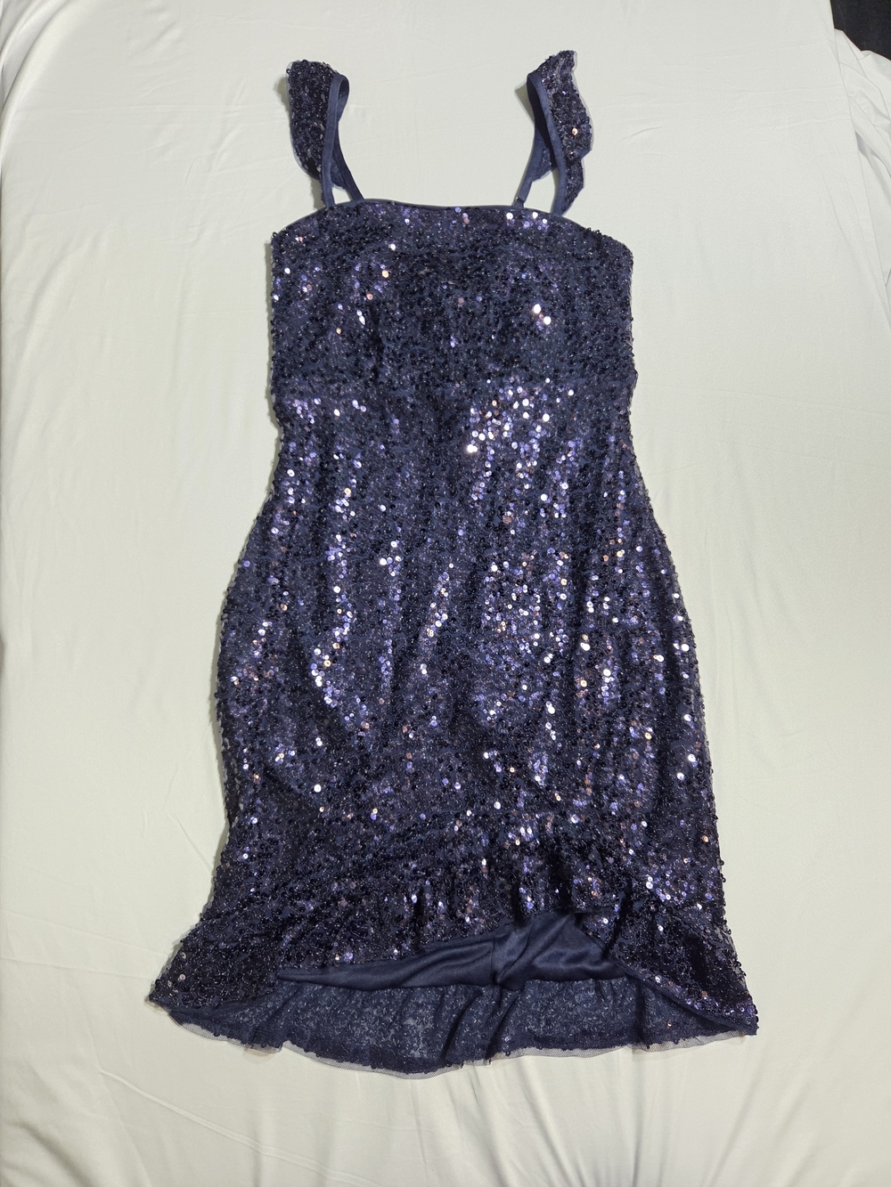Sparkling Deep Navy Sequin Slip Dress with Straps